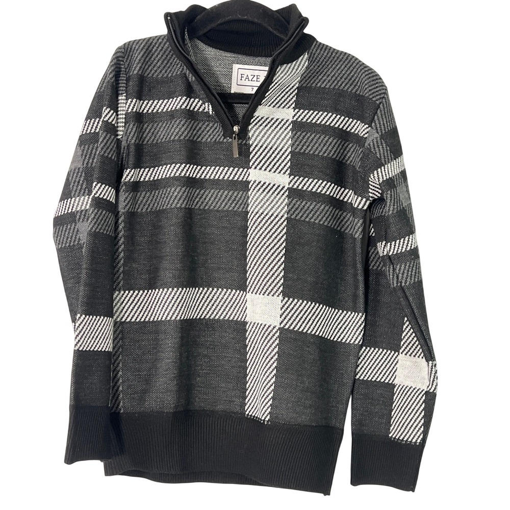 Faze 1 Kids Black White Plaid V-neck Sweater Preppy Boys 7 Soft Special Occasion
